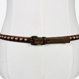 Ronald Pineau Paris Leather Studded Belt Brown Brass Made in France Size M